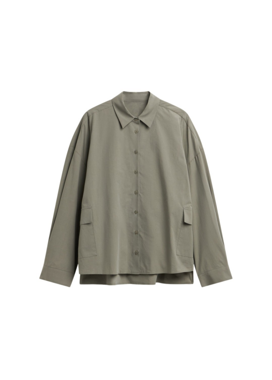 The Frankie Shop Sancey Cargo Pocket Shirt - Olive - Oversized Minimalist Tops in Green - Shop at Luxury Shoes 
