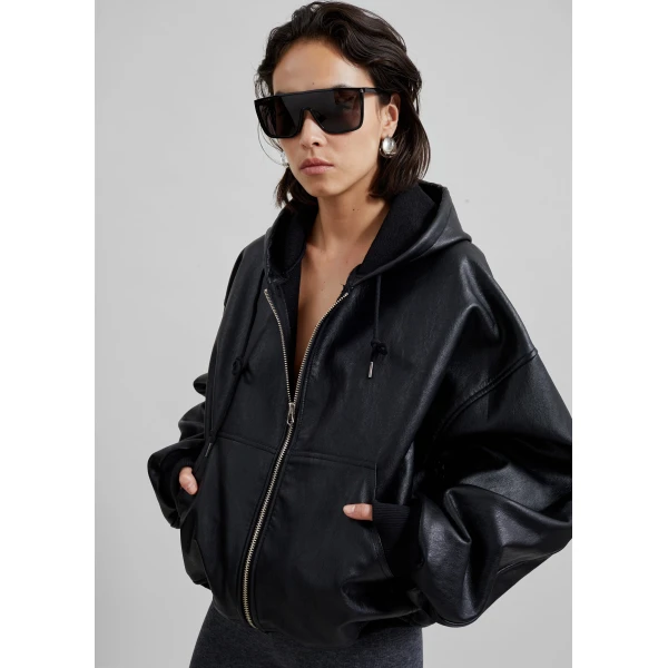 The Frankie Shop Santiago Faux Leather Jacket - Black - Oversized Minimalist Jackets in Black - Shop at Luxury Shoes 