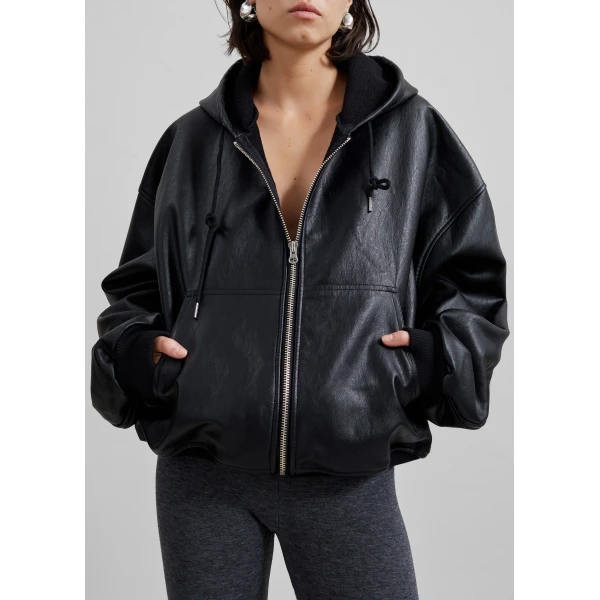 The Frankie Shop Santiago Faux Leather Jacket - Black - Oversized Minimalist Jackets in Black - Shop at Luxury Shoes 