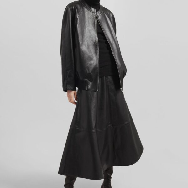 The Frankie Shop Savil Leather Midi Skirt – Black, view 2