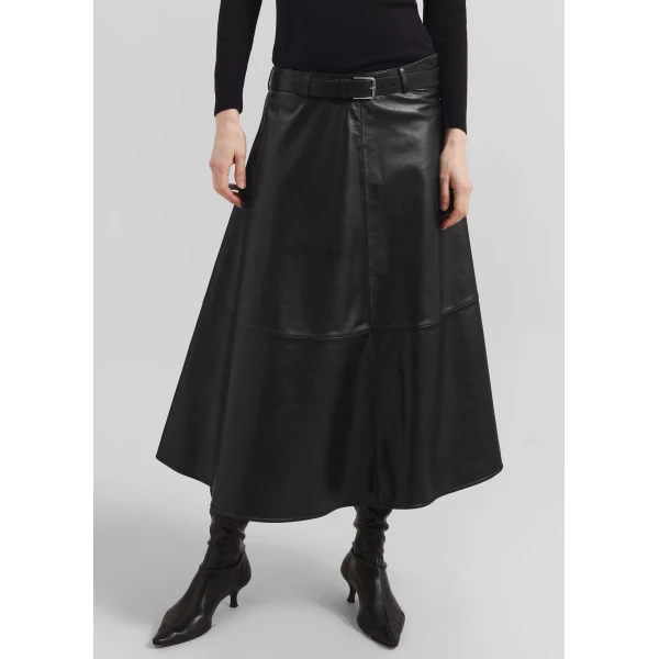 The Frankie Shop Savil Leather Midi Skirt - Black - Oversized Minimalist Skirts in Black - Shop at Luxury Shoes 