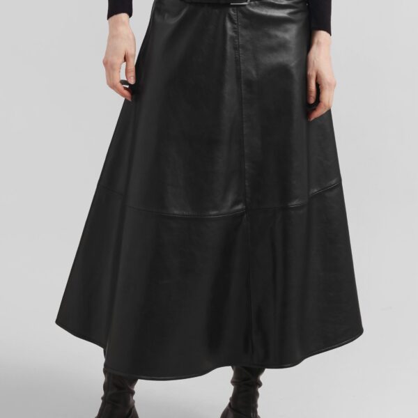 The Frankie Shop Savil Leather Midi Skirt – Black, view 4