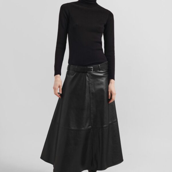 The Frankie Shop Savil Leather Midi Skirt – Black, view 5