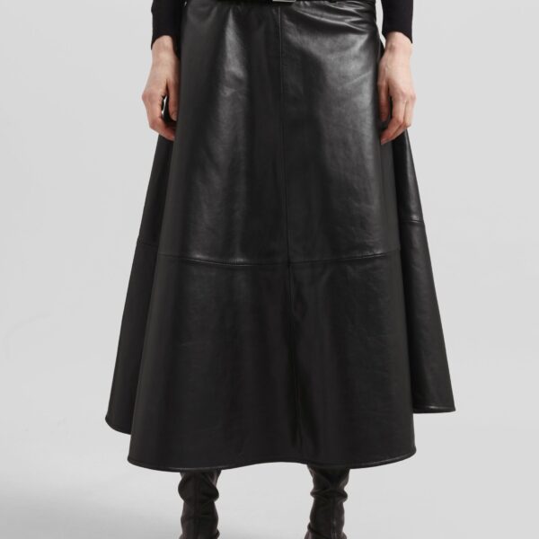 The Frankie Shop Savil Leather Midi Skirt – Black, view 6