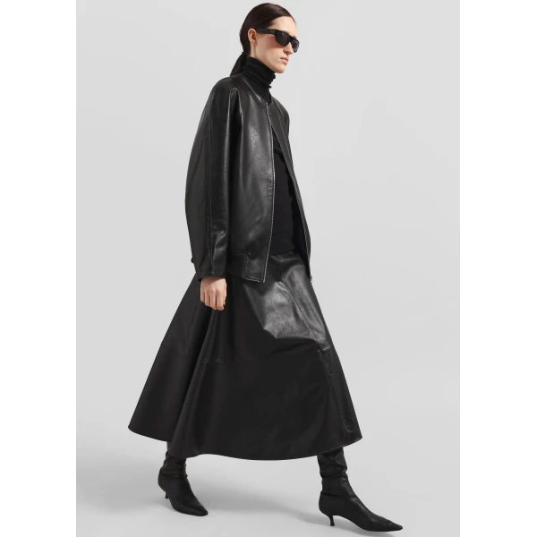 The Frankie Shop Savil Leather Midi Skirt - Black - Oversized Minimalist Skirts in Black - Shop at Luxury Shoes 