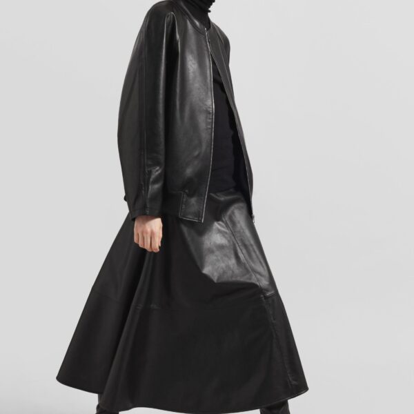 The Frankie Shop Savil Leather Midi Skirt – Black, view 7