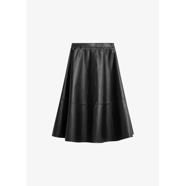The Frankie Shop Savil Leather Midi Skirt - Black - Oversized Minimalist Skirts in Black - Shop at Luxury Shoes 