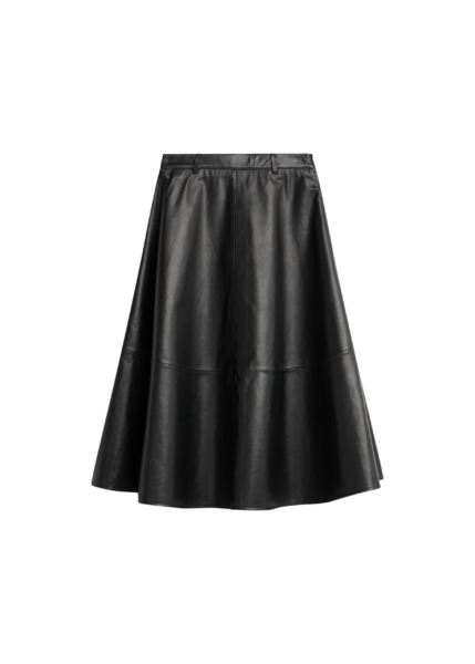 The Frankie Shop Savil Leather Midi Skirt - Black - Oversized Minimalist Skirts in Black - Shop at Luxury Shoes 
