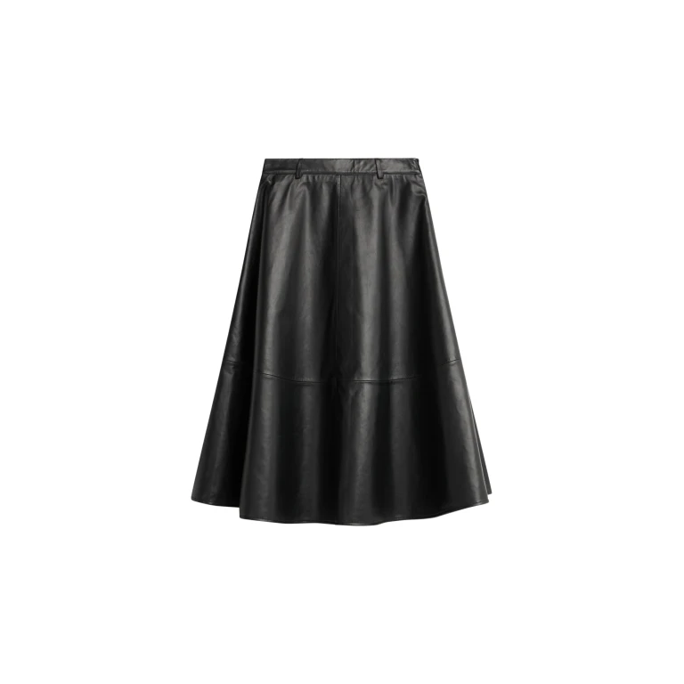 The Frankie Shop Savil Leather Midi Skirt - Black - Oversized Minimalist Skirts in Black - Shop at Luxury Shoes 
