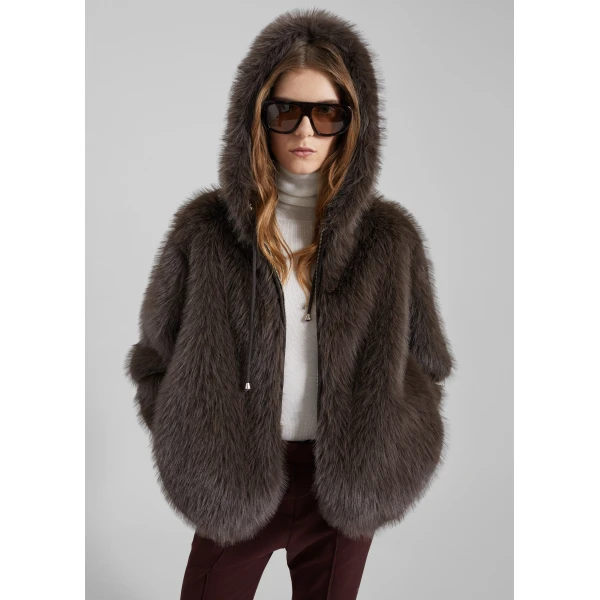 The Frankie Shop Savoie Faux Fur Hooded Jacket - Brown - Oversized Minimalist Jackets in Brown - Shop at Luxury Shoes 
