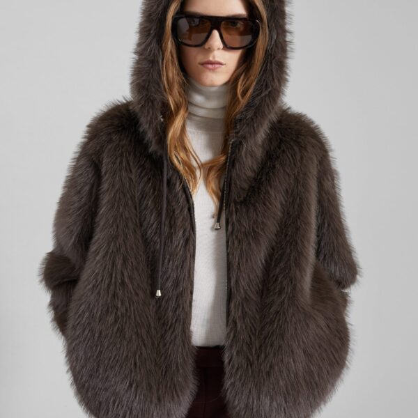 The Frankie Shop Savoie Faux Fur Hooded Jacket – Brown, view 2