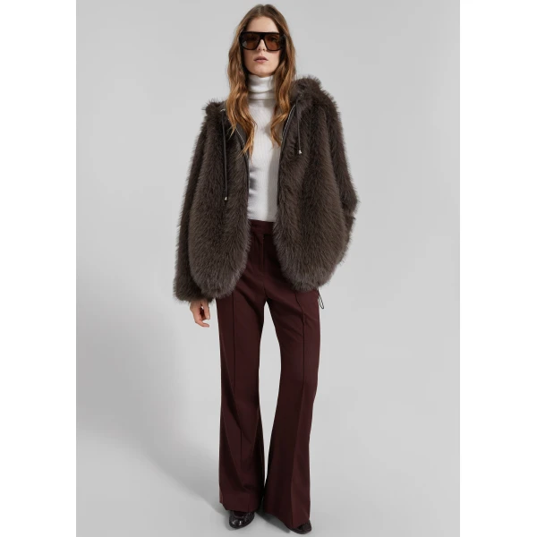 The Frankie Shop Savoie Faux Fur Hooded Jacket - Brown - Oversized Minimalist Jackets in Brown - Shop at Luxury Shoes 