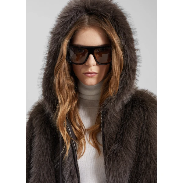 The Frankie Shop Savoie Faux Fur Hooded Jacket - Brown - Oversized Minimalist Jackets in Brown - Shop at Luxury Shoes 