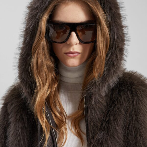 The Frankie Shop Savoie Faux Fur Hooded Jacket – Brown, view 5