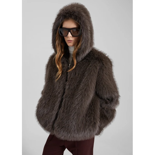 The Frankie Shop Savoie Faux Fur Hooded Jacket - Brown - Oversized Minimalist Jackets in Brown - Shop at Luxury Shoes 