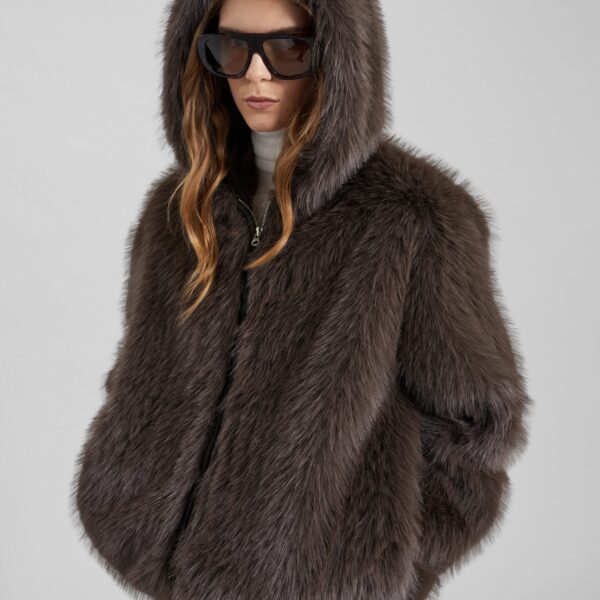 The Frankie Shop Savoie Faux Fur Hooded Jacket – Brown, view 6