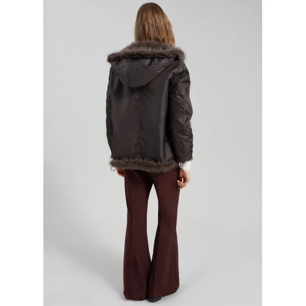 The Frankie Shop Savoie Faux Fur Hooded Jacket - Brown - Oversized Minimalist Jackets in Brown - Shop at Luxury Shoes 