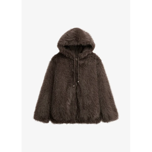 The Frankie Shop Savoie Faux Fur Hooded Jacket - Brown - Oversized Minimalist Jackets in Brown - Shop at Luxury Shoes 