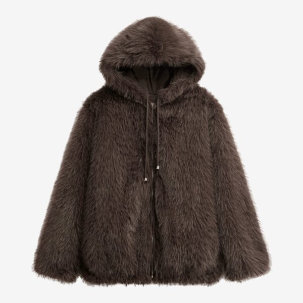 The Frankie Shop Savoie Faux Fur Hooded Jacket – Brown, view 8