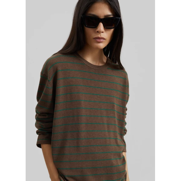 The Frankie Shop Sena Knit Pullover - Brown/Green Stripe - Oversized Minimalist Knitwear in Brown - Shop at Luxury Shoes 