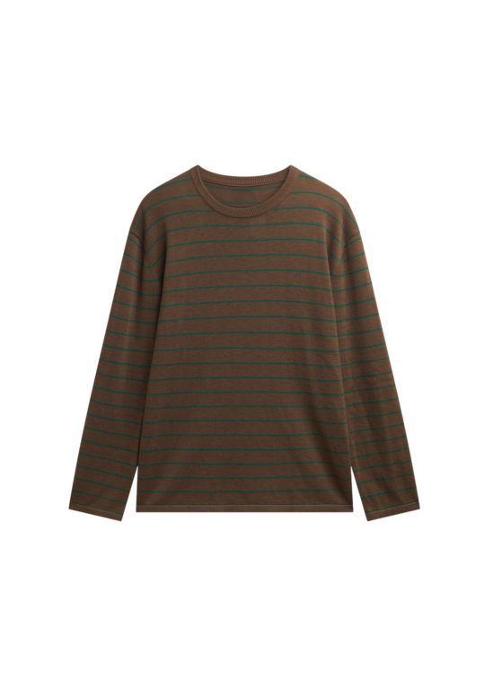 The Frankie Shop Sena Knit Pullover - Brown/Green Stripe - Oversized Minimalist Knitwear in Brown - Shop at Luxury Shoes 
