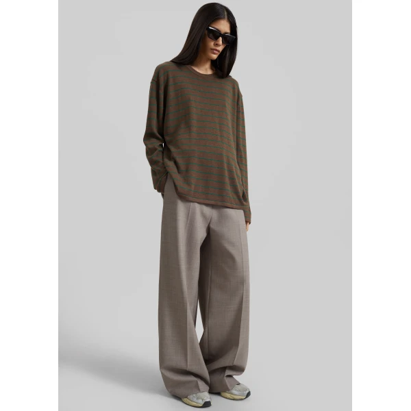The Frankie Shop Sena Knit Pullover - Brown/Green Stripe - Oversized Minimalist Knitwear in Brown - Shop at Luxury Shoes 
