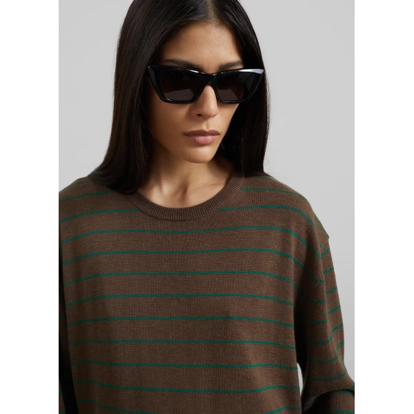 The Frankie Shop Sena Knit Pullover - Brown/Green Stripe - Oversized Minimalist Knitwear in Brown - Shop at Luxury Shoes 