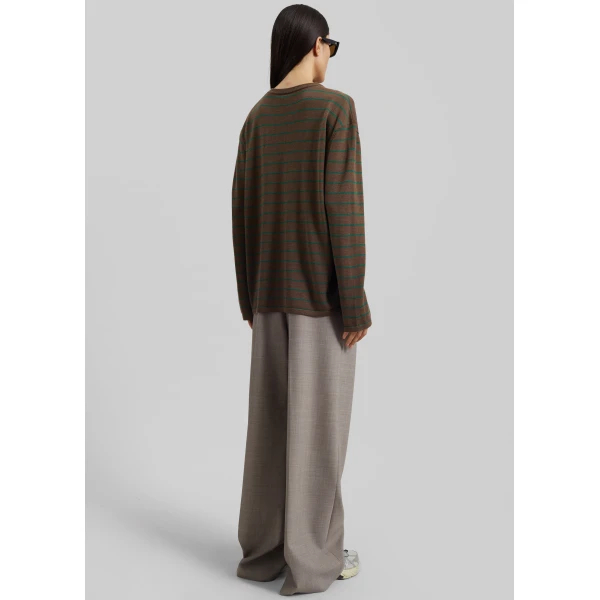 The Frankie Shop Sena Knit Pullover - Brown/Green Stripe - Oversized Minimalist Knitwear in Brown - Shop at Luxury Shoes 