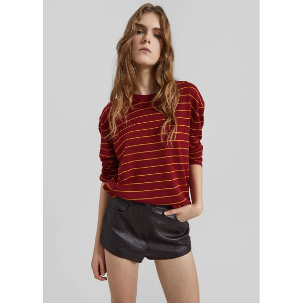 The Frankie Shop Sena Knit Pullover - Red/Yellow Stripe - Oversized Minimalist Knitwear in Red - Shop at Luxury Shoes 
