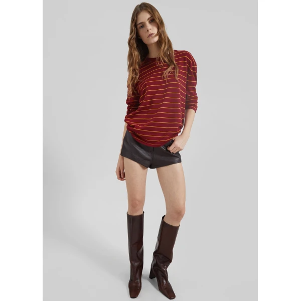 The Frankie Shop Sena Knit Pullover - Red/Yellow Stripe - Oversized Minimalist Knitwear in Red - Shop at Luxury Shoes 
