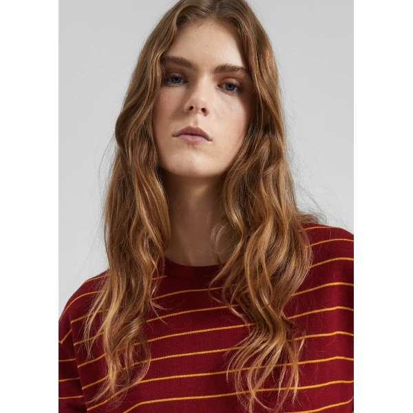 The Frankie Shop Sena Knit Pullover - Red/Yellow Stripe - Oversized Minimalist Knitwear in Red - Shop at Luxury Shoes 