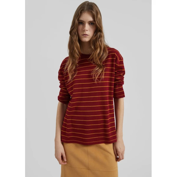 The Frankie Shop Sena Knit Pullover - Red/Yellow Stripe - Oversized Minimalist Knitwear in Red - Shop at Luxury Shoes 