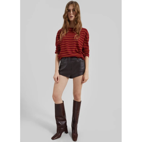 The Frankie Shop Sena Knit Pullover - Red/Yellow Stripe - Oversized Minimalist Knitwear in Red - Shop at Luxury Shoes 