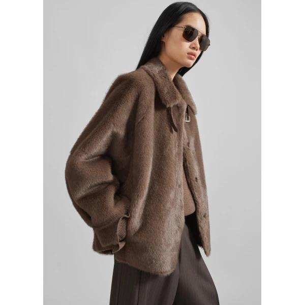 The Frankie Shop Senja Faux Fur Jacket - Brown - Oversized Minimalist Jackets in Brown - Shop at Luxury Shoes 