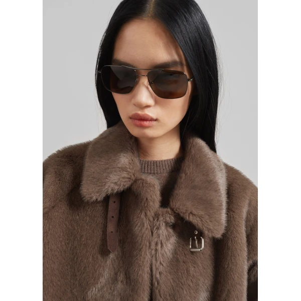 The Frankie Shop Senja Faux Fur Jacket - Brown - Oversized Minimalist Jackets in Brown - Shop at Luxury Shoes 