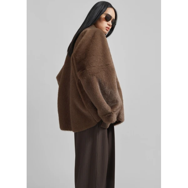 The Frankie Shop Senja Faux Fur Jacket - Brown - Oversized Minimalist Jackets in Brown - Shop at Luxury Shoes 