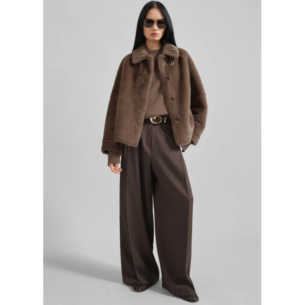 The Frankie Shop Senja Faux Fur Jacket - Brown - Oversized Minimalist Jackets in Brown - Shop at Luxury Shoes 