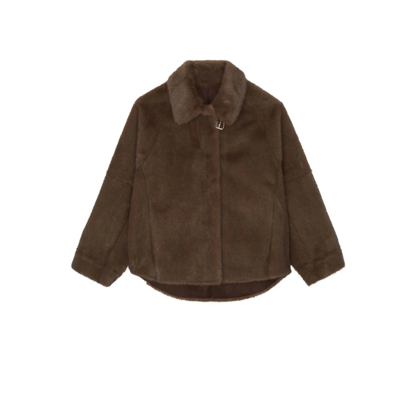 The Frankie Shop Senja Faux Fur Jacket - Brown - Oversized Minimalist Jackets in Brown - Shop at Luxury Shoes 