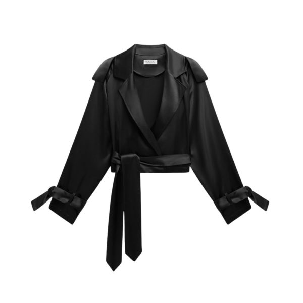 The Frankie Shop Simona Satin Short Trench – Black