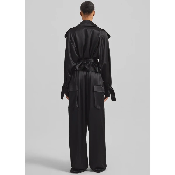 The Frankie Shop Simona Satin Short Trench - Black - Oversized Minimalist Shorts in Black - Shop at Luxury Shoes 