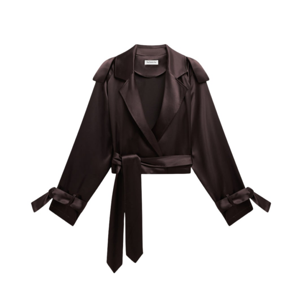 The Frankie Shop Simona Satin Short Trench – Dark Brown