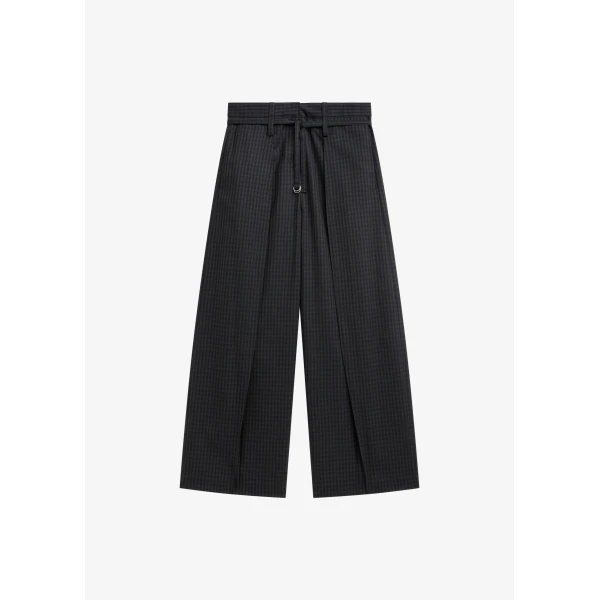 The Frankie Shop Sirsa Double Belt Loop Trousers - Black Plaid - Oversized Minimalist Pants in Black - Shop at Luxury Shoes 