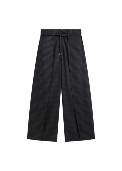 The Frankie Shop Sirsa Double Belt Loop Trousers - Black Plaid - Oversized Minimalist Pants in Black - Shop at Luxury Shoes 