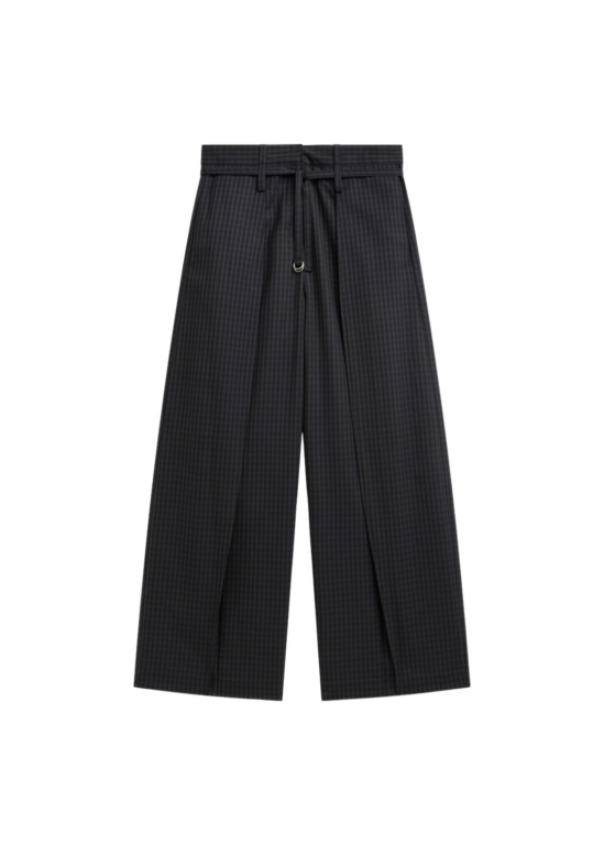 The Frankie Shop Sirsa Double Belt Loop Trousers - Black Plaid - Oversized Minimalist Pants in Black - Shop at Luxury Shoes 