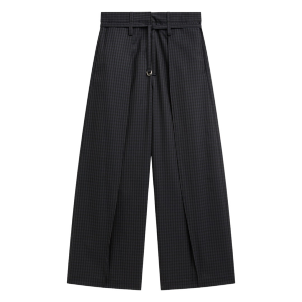 The Frankie Shop Sirsa Double Belt Loop Trousers - Black Plaid - Oversized Minimalist Pants in Black - Shop at Luxury Shoes 