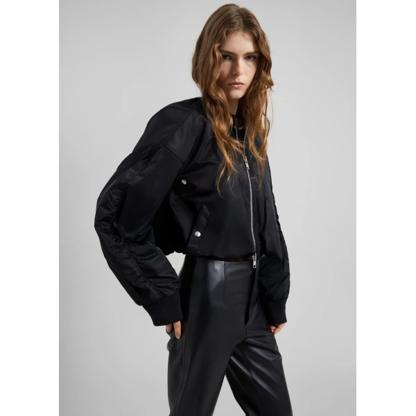 The Frankie Shop Skagen Cropped Trapeze Bomber Jacket - Black - Oversized Minimalist Jackets in Black - Shop at Luxury Shoes 
