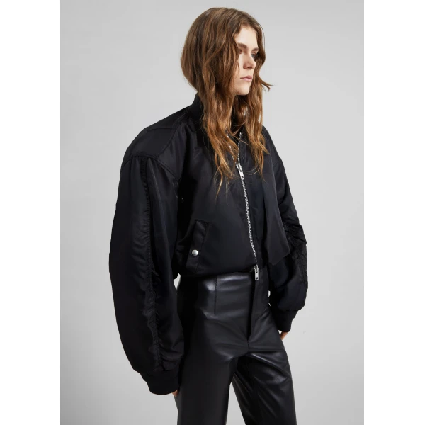 The Frankie Shop Skagen Cropped Trapeze Bomber Jacket - Black - Oversized Minimalist Jackets in Black - Shop at Luxury Shoes 
