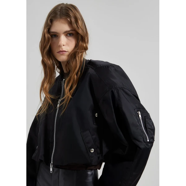 The Frankie Shop Skagen Cropped Trapeze Bomber Jacket - Black - Oversized Minimalist Jackets in Black - Shop at Luxury Shoes 