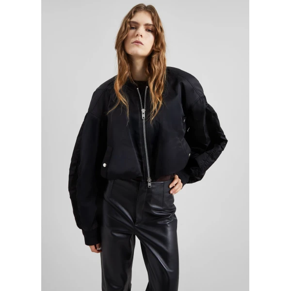 The Frankie Shop Skagen Cropped Trapeze Bomber Jacket - Black - Oversized Minimalist Jackets in Black - Shop at Luxury Shoes 
