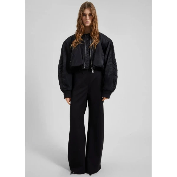 The Frankie Shop Skagen Cropped Trapeze Bomber Jacket - Black - Oversized Minimalist Jackets in Black - Shop at Luxury Shoes 